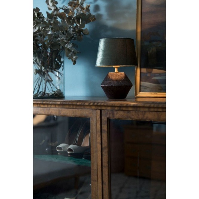 Lampka stołowa Alfonso ciemne szkło z abażurem aranżacja 1